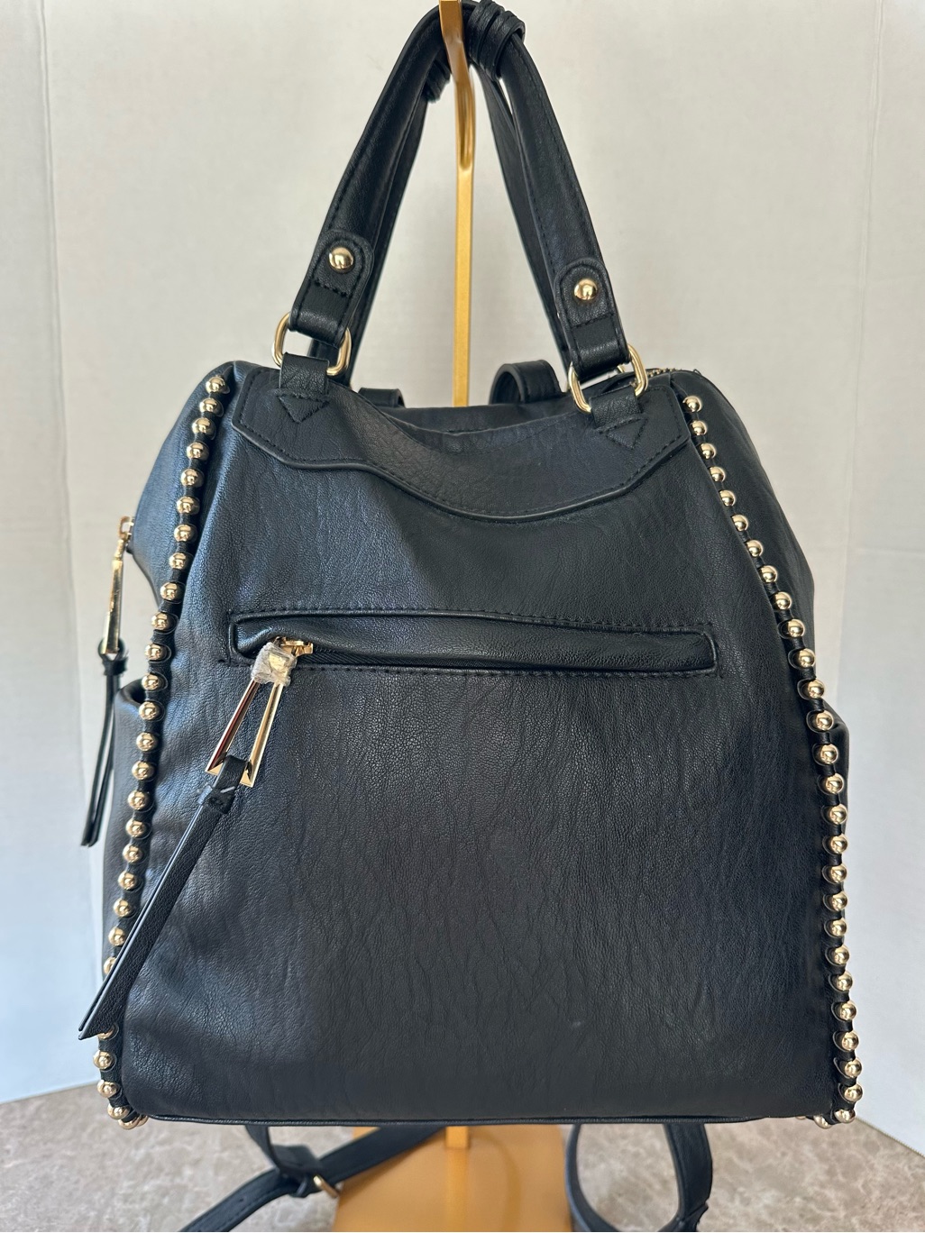 Jessica Simpson Edgy Rock Glam Black Studded Satchel Shoulder Bag Backpack Moto
